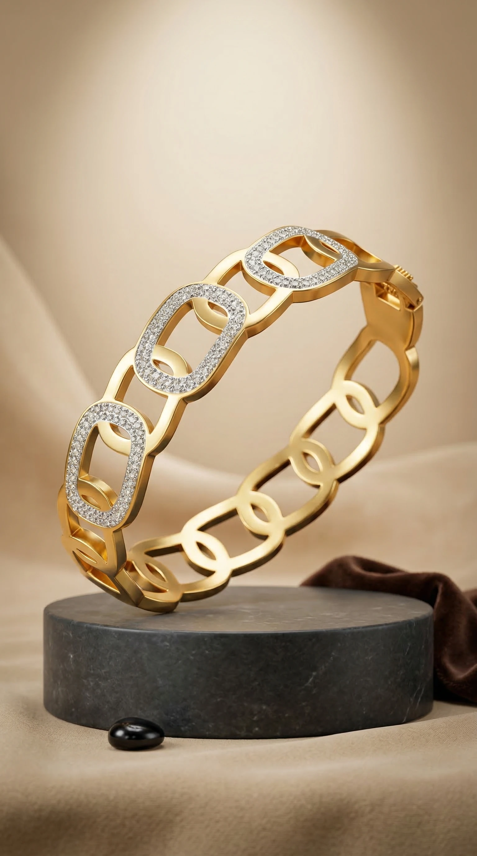 Gold Link Bracelet with Crystal Accents