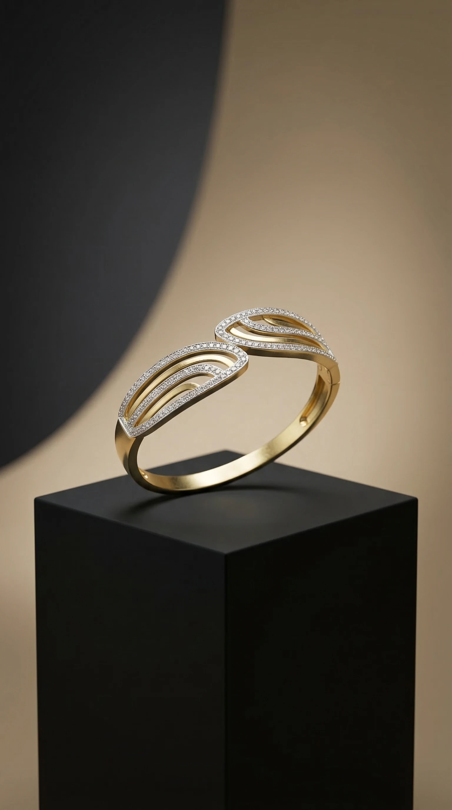 Two-Tone Curved Bangle Bracelet