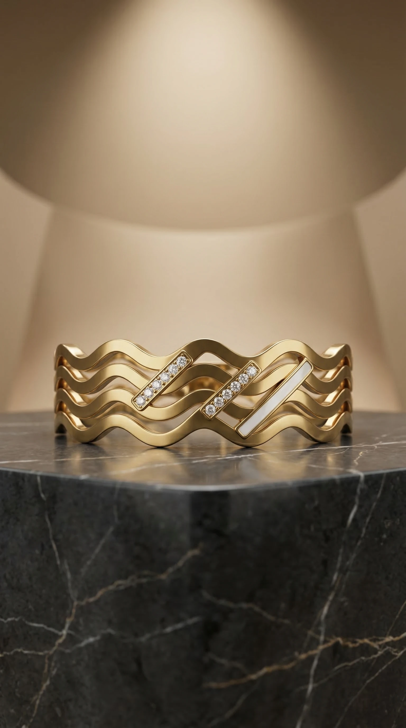 Gold Bangle Bracelet with Interlocking Circle Accents