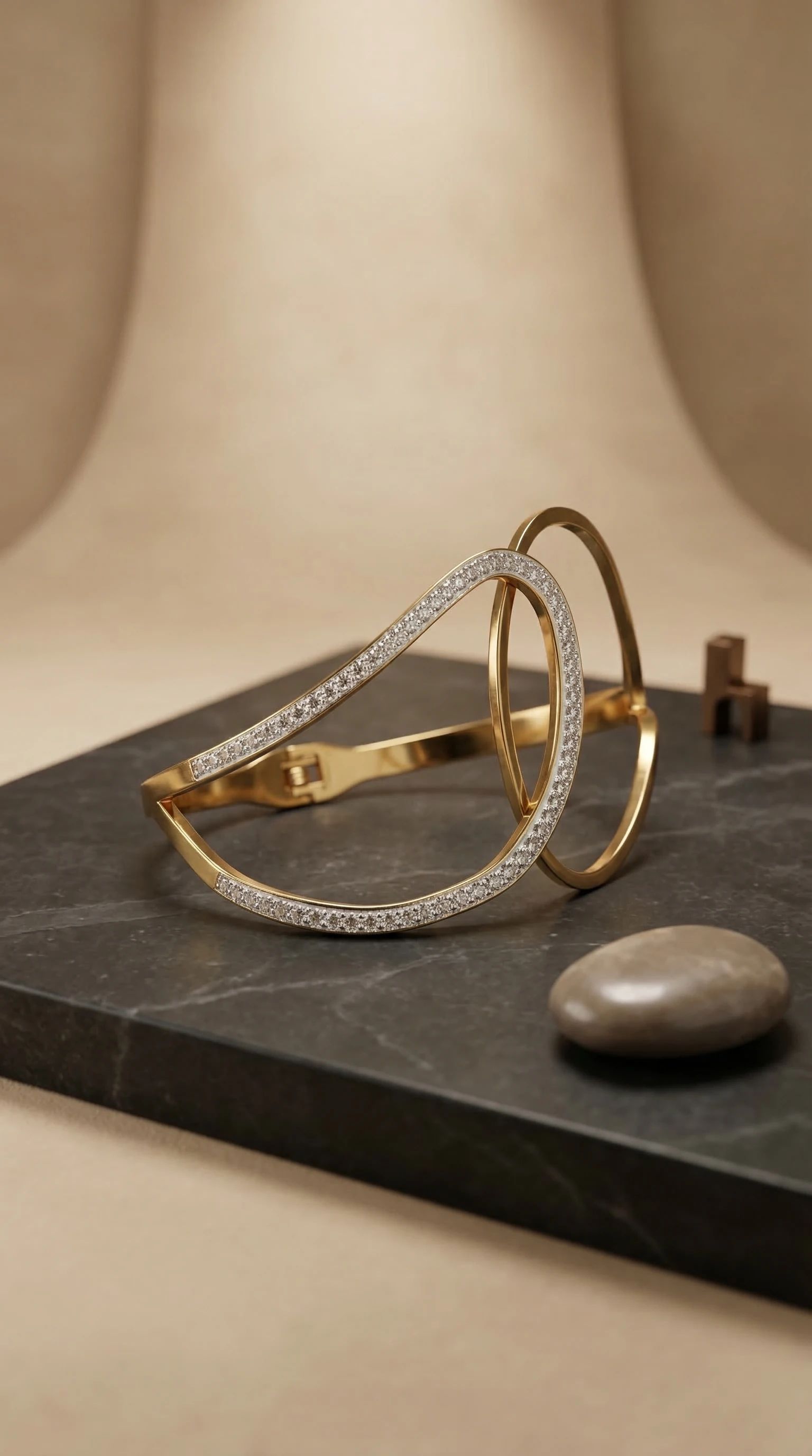 Gold Teardrop Cuff Bracelet with Crystals