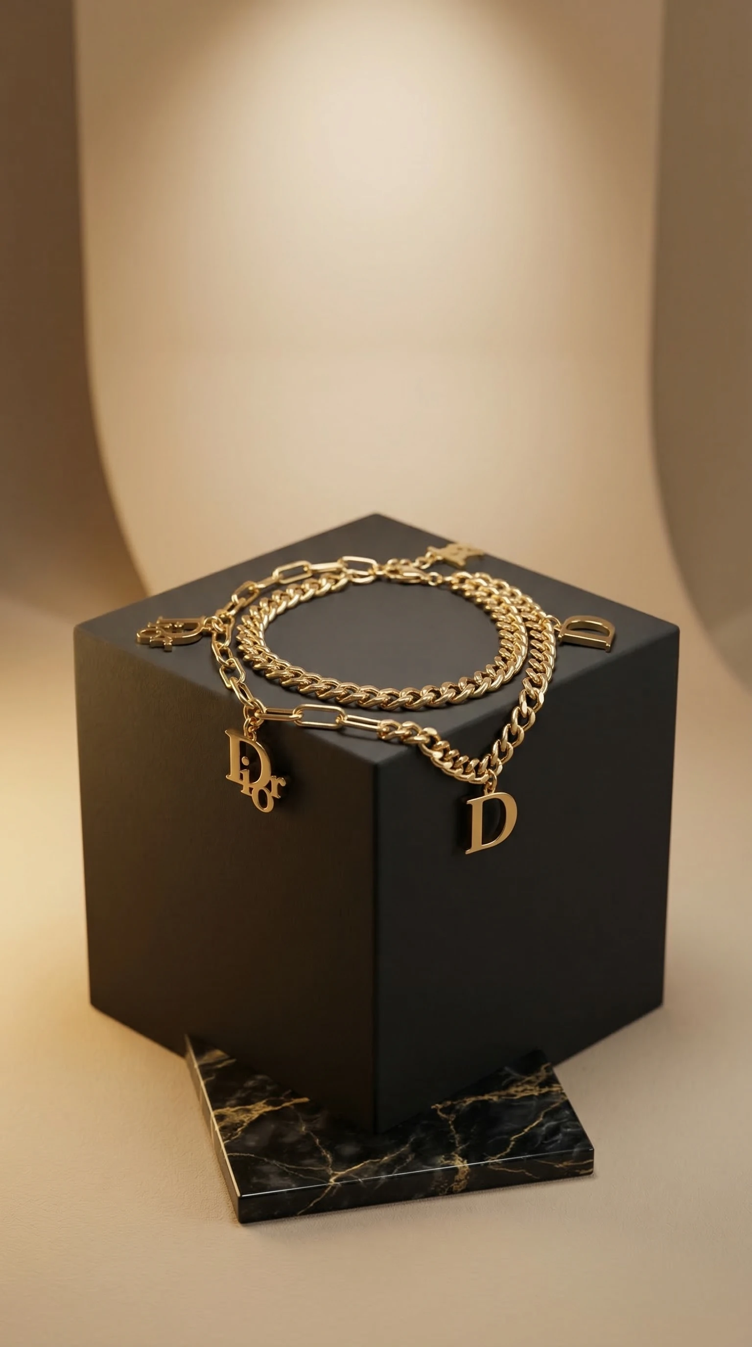 Hand with gold charm bracelets