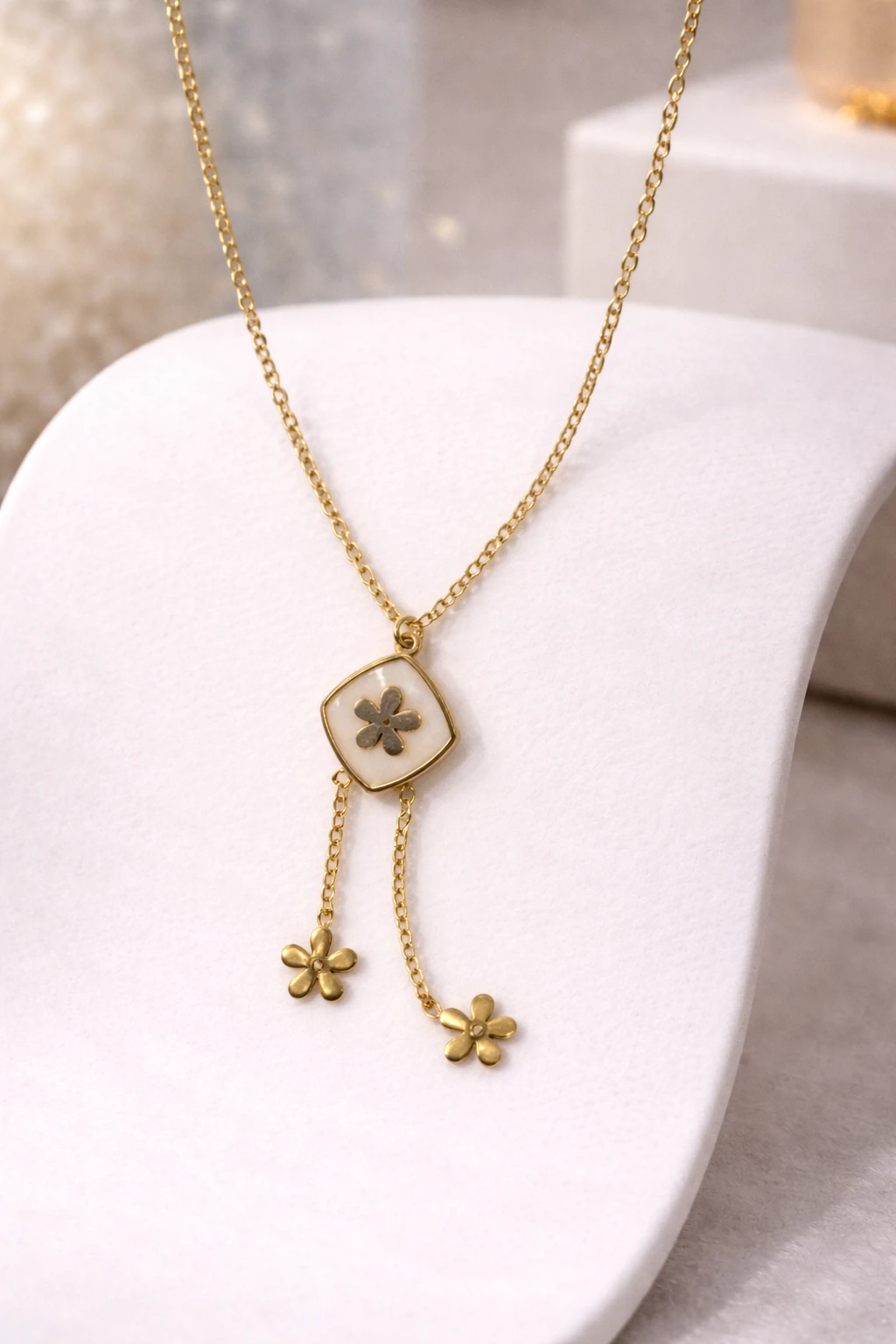 Gold Floral Square Pendant