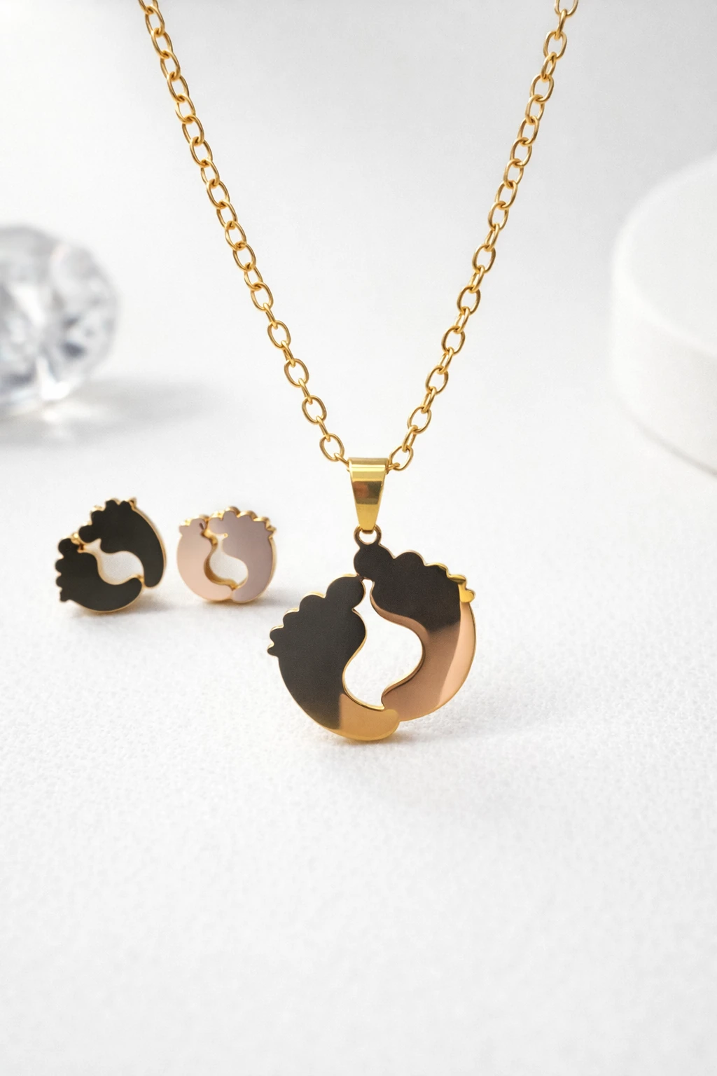 Golden Mother & Baby Love Pendant Set