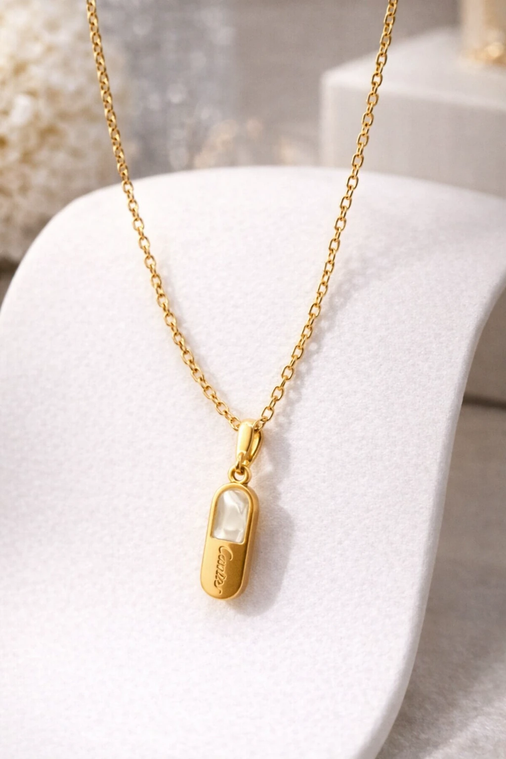 Gold Pearl Tag Necklace