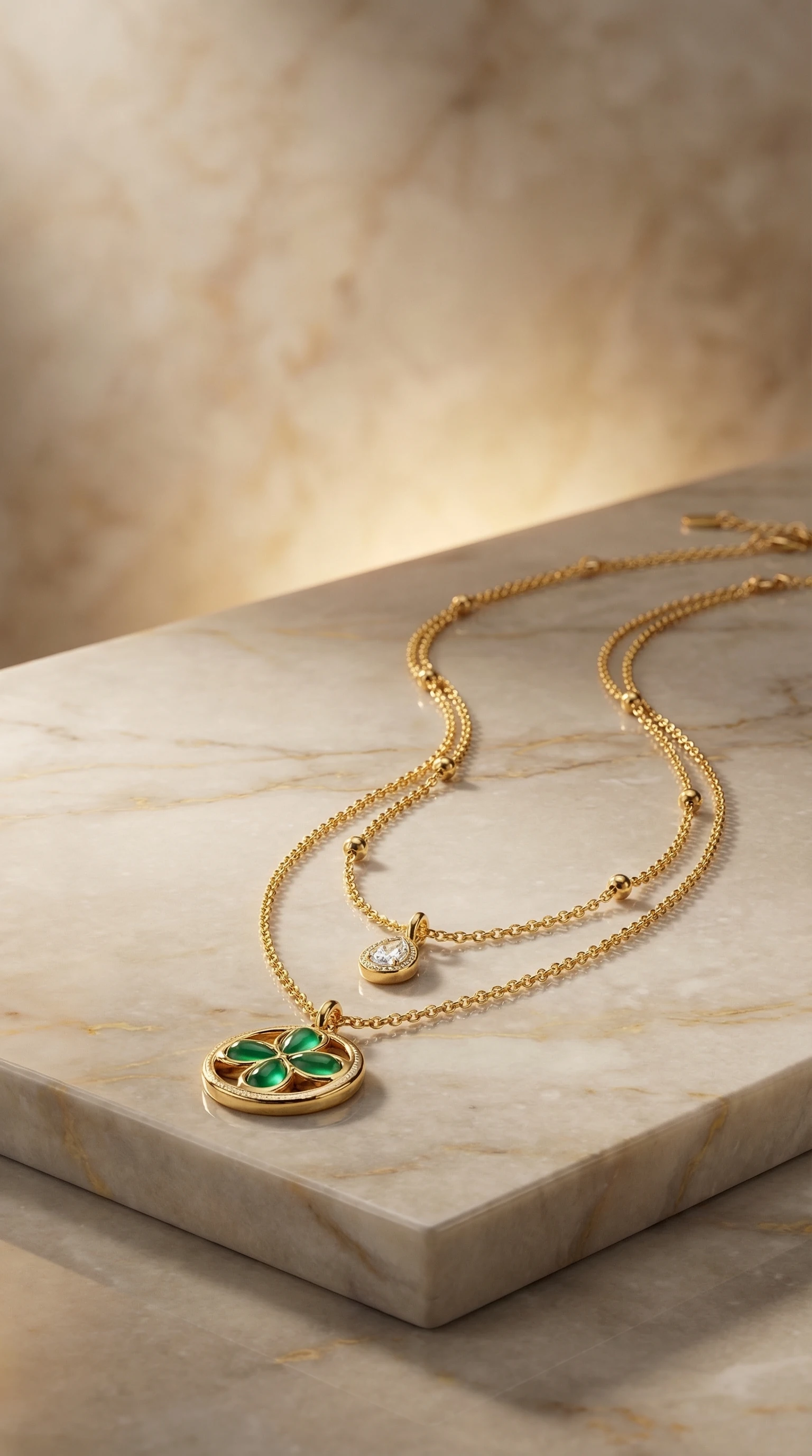 Green Clover Dual-Layer Necklace