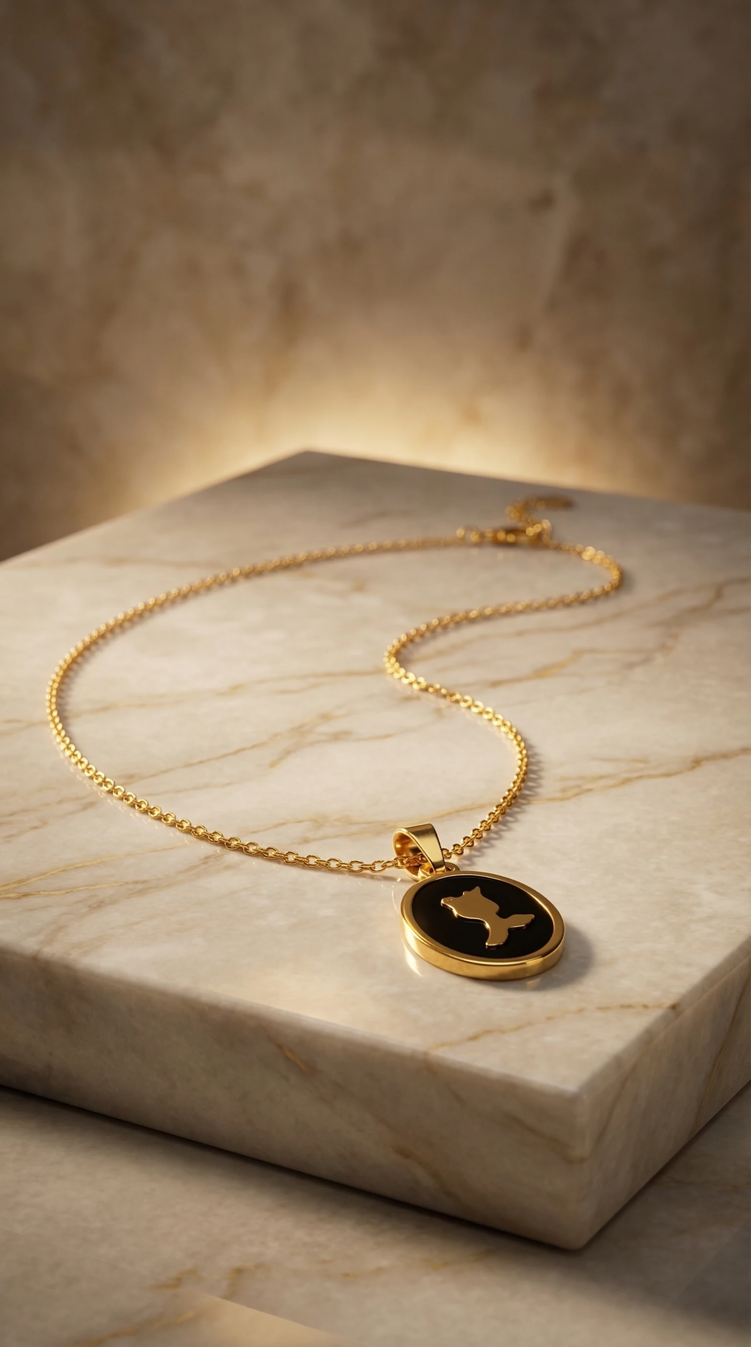 Golden Bird Oval Pendant Necklace