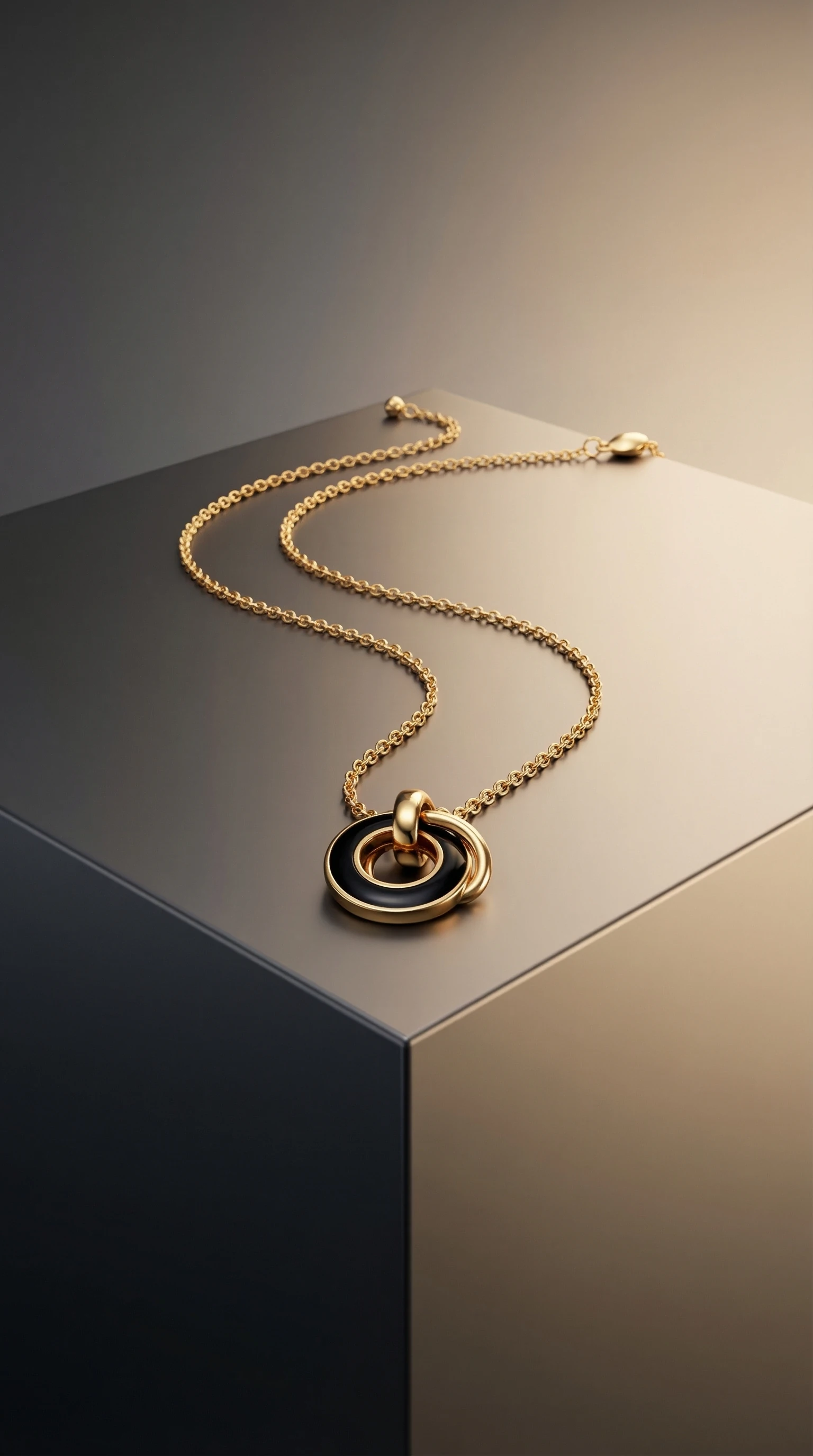 Gold Double Ring Pendant Necklace