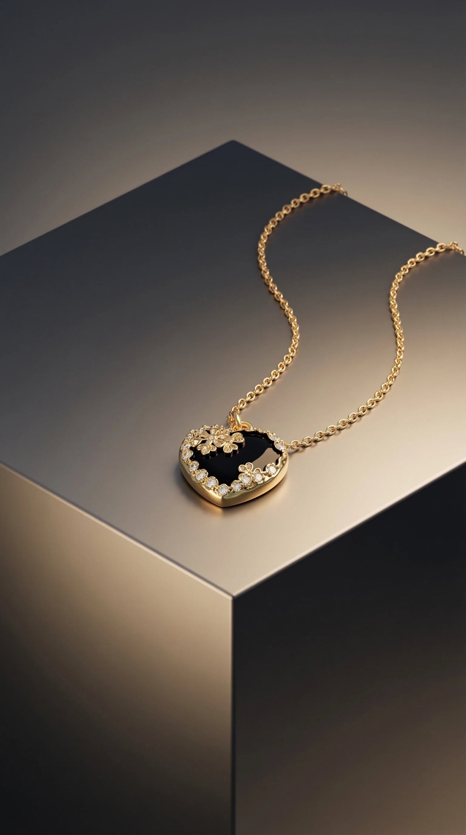 Black Heart Clover Necklace