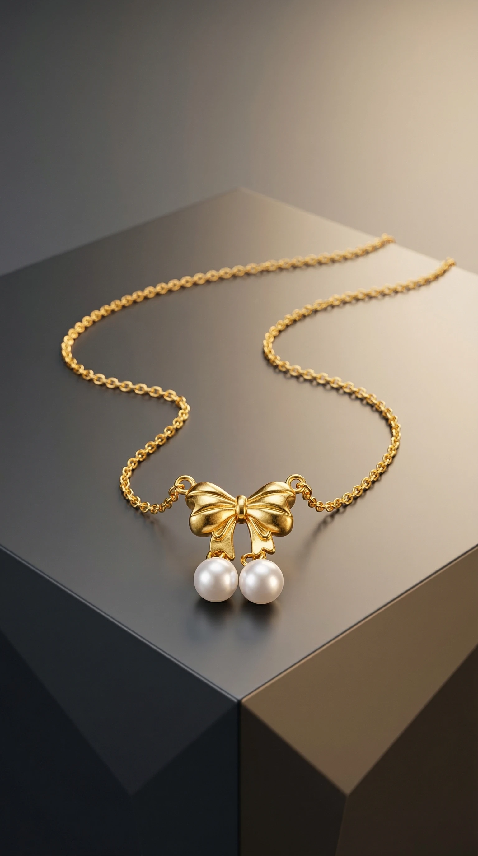 Golden Bow Pearl Charm Necklace
