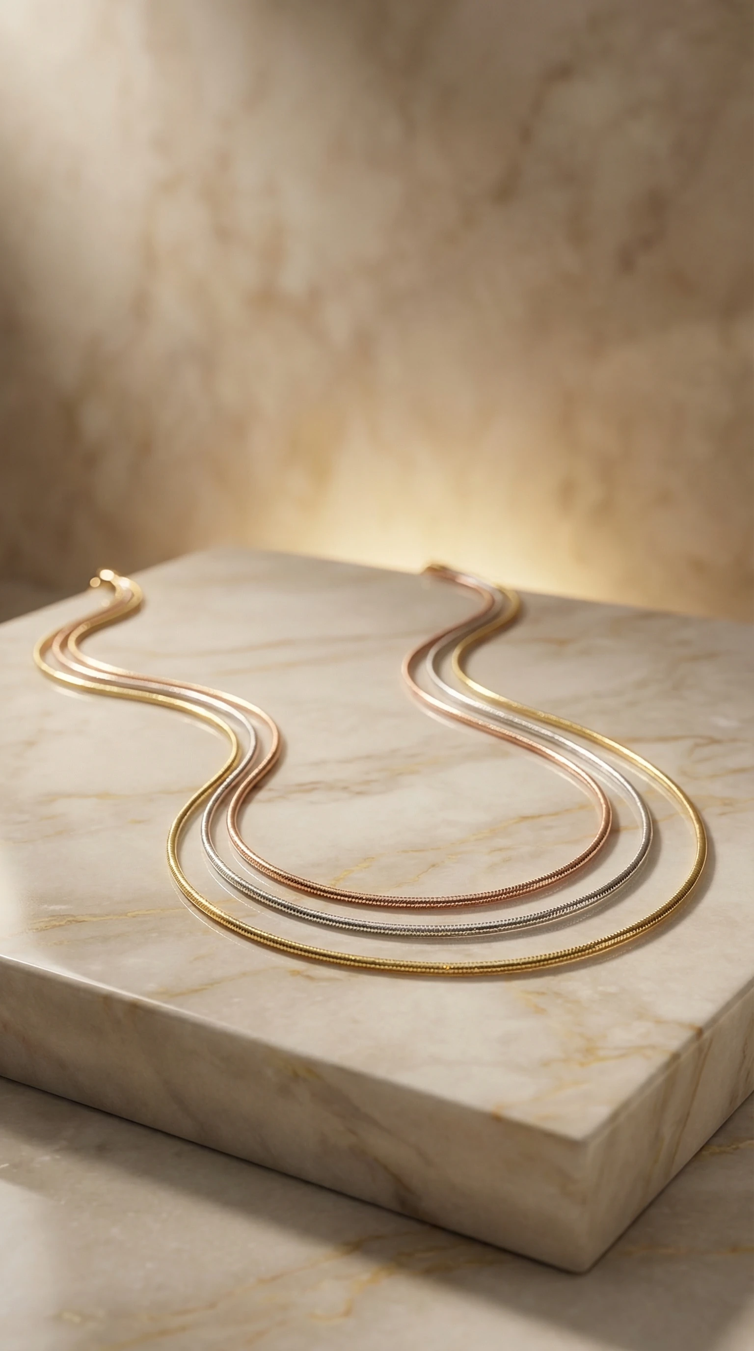 Triple-Tone Minimal Snake Chain Necklace