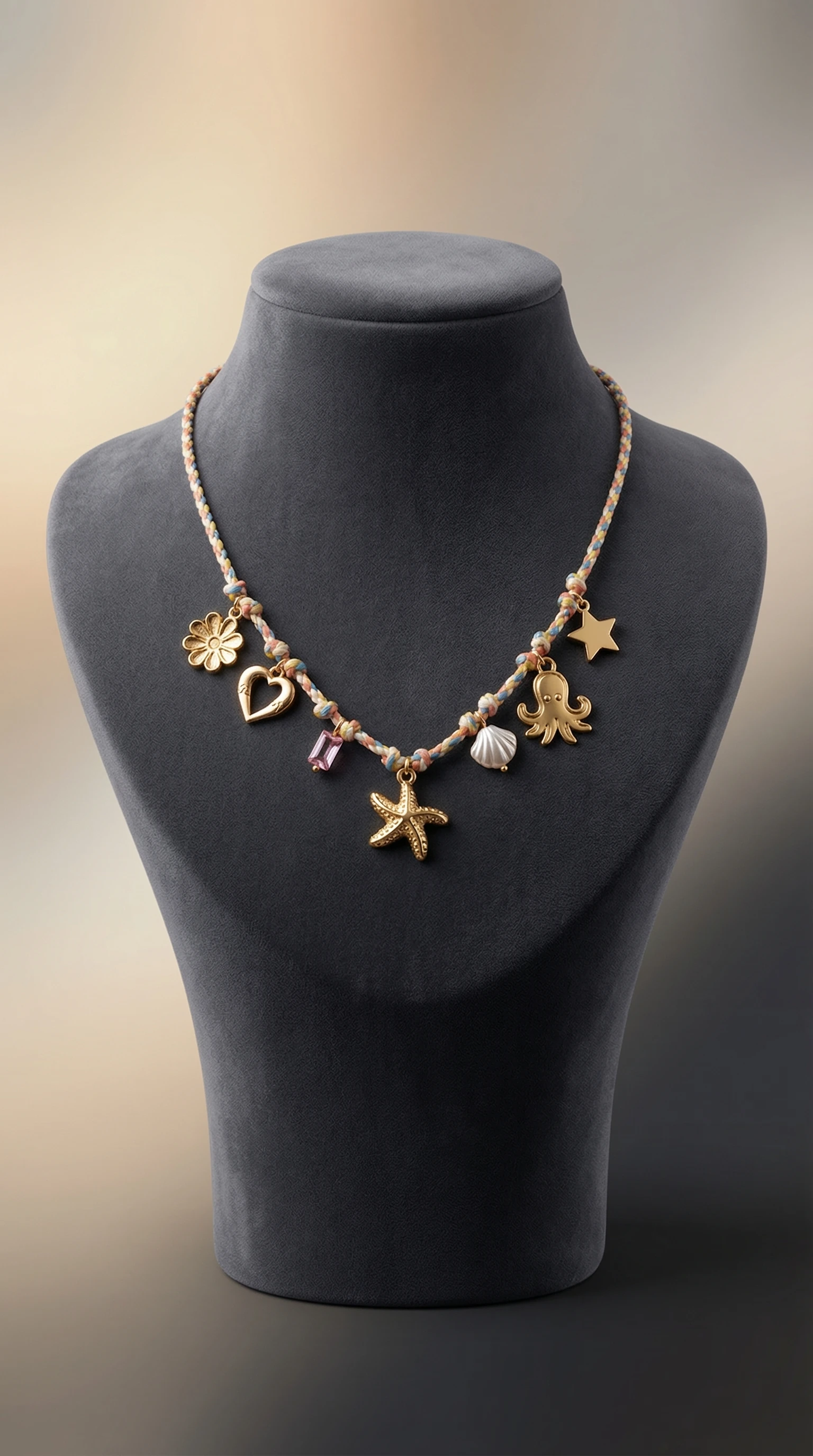 Nautical Pastel Braided Charm Necklace