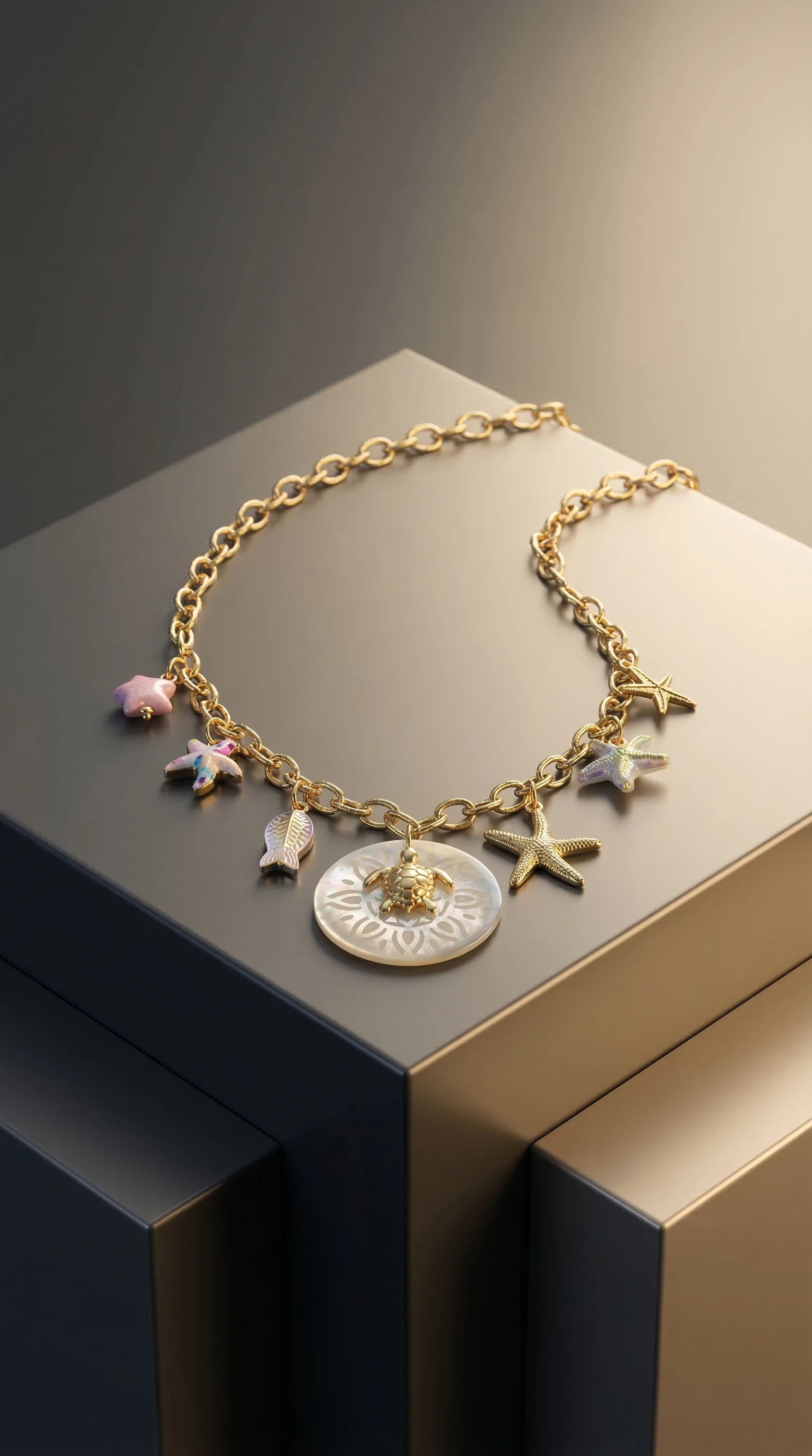 Crimson Heart & Gold Charm Necklace