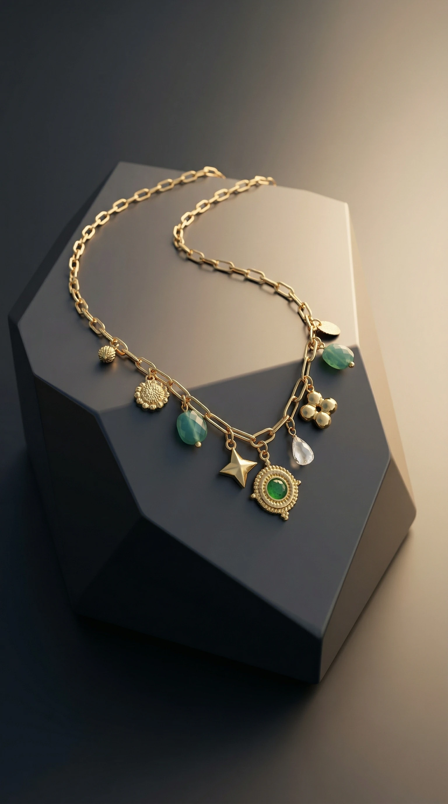 Emerald & Gold Celestial Charm Necklace