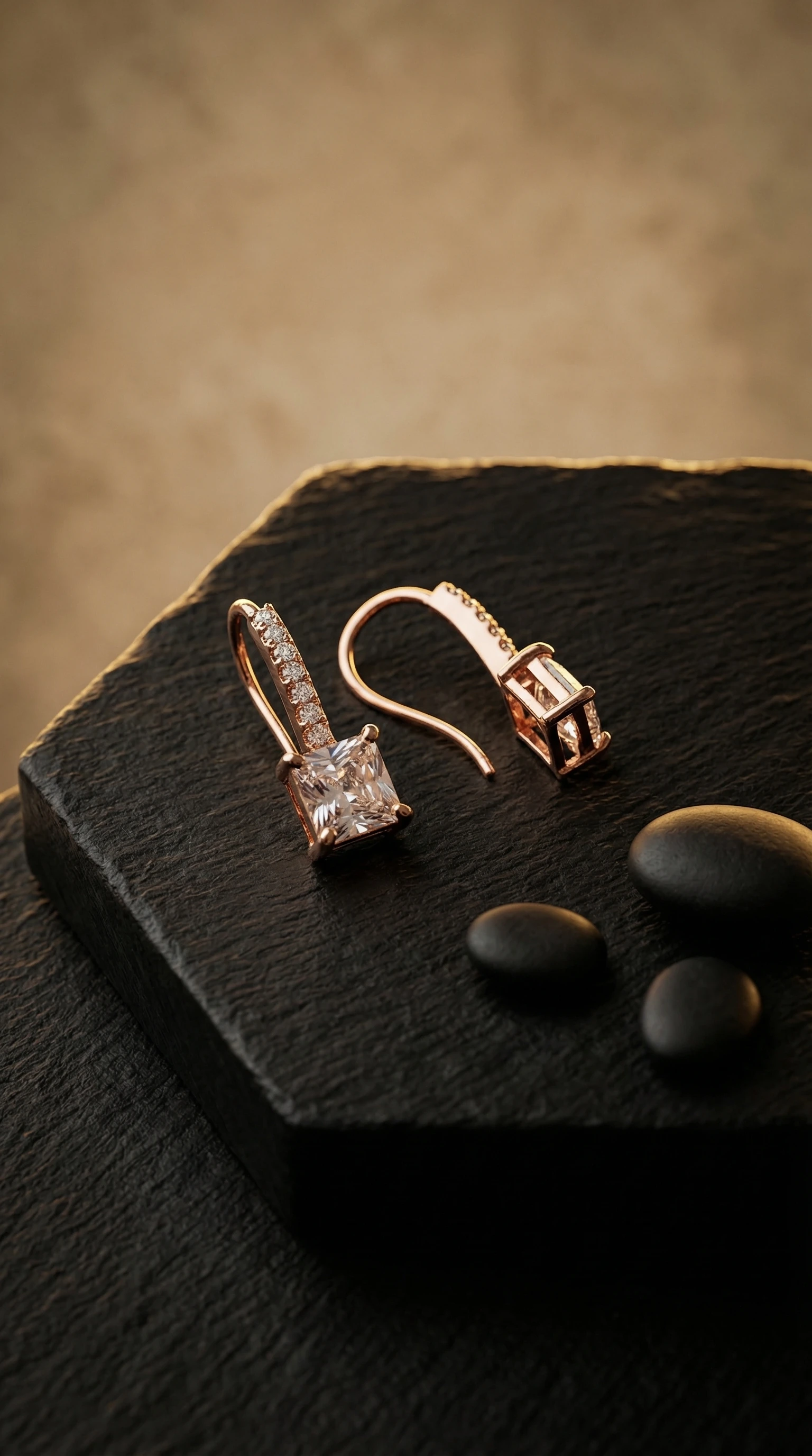 Square Drop Solitaire Earrings