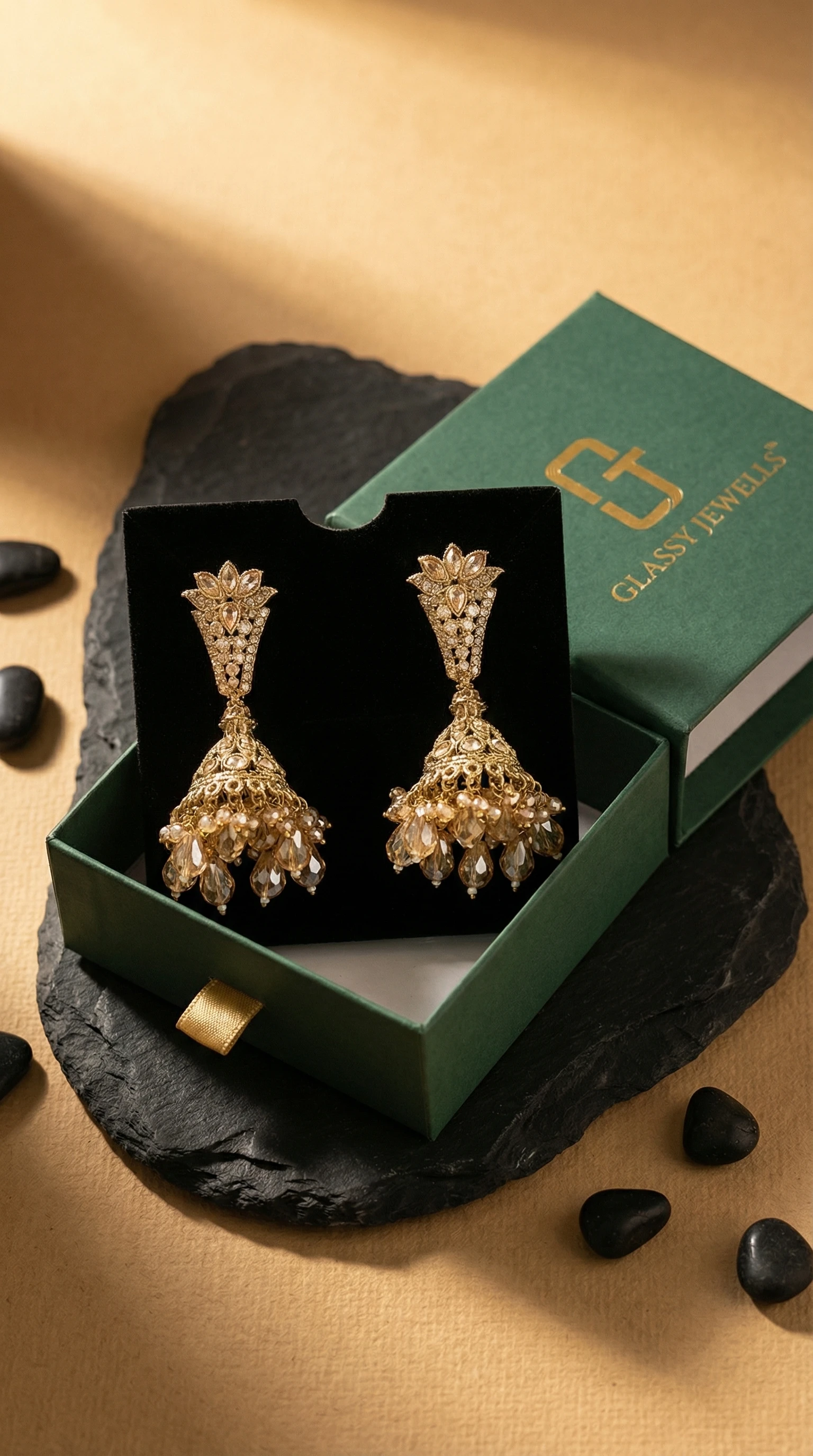 Royal Crown Filigree Champagne Bridal Jhumkas