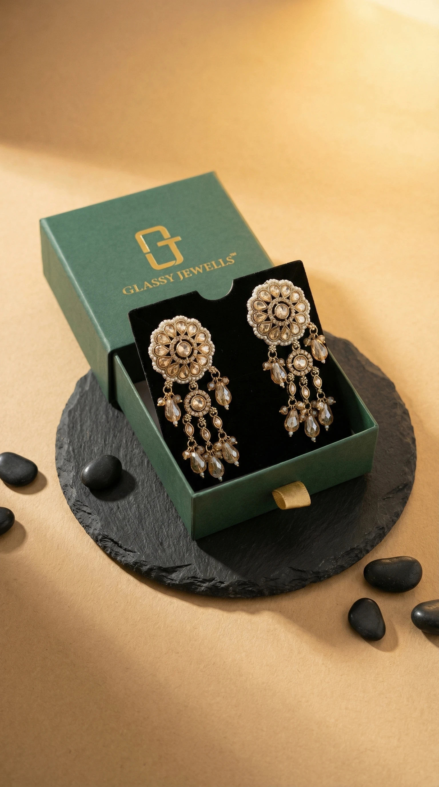Vintage Sunburst Polki Tiered Festive Danglers