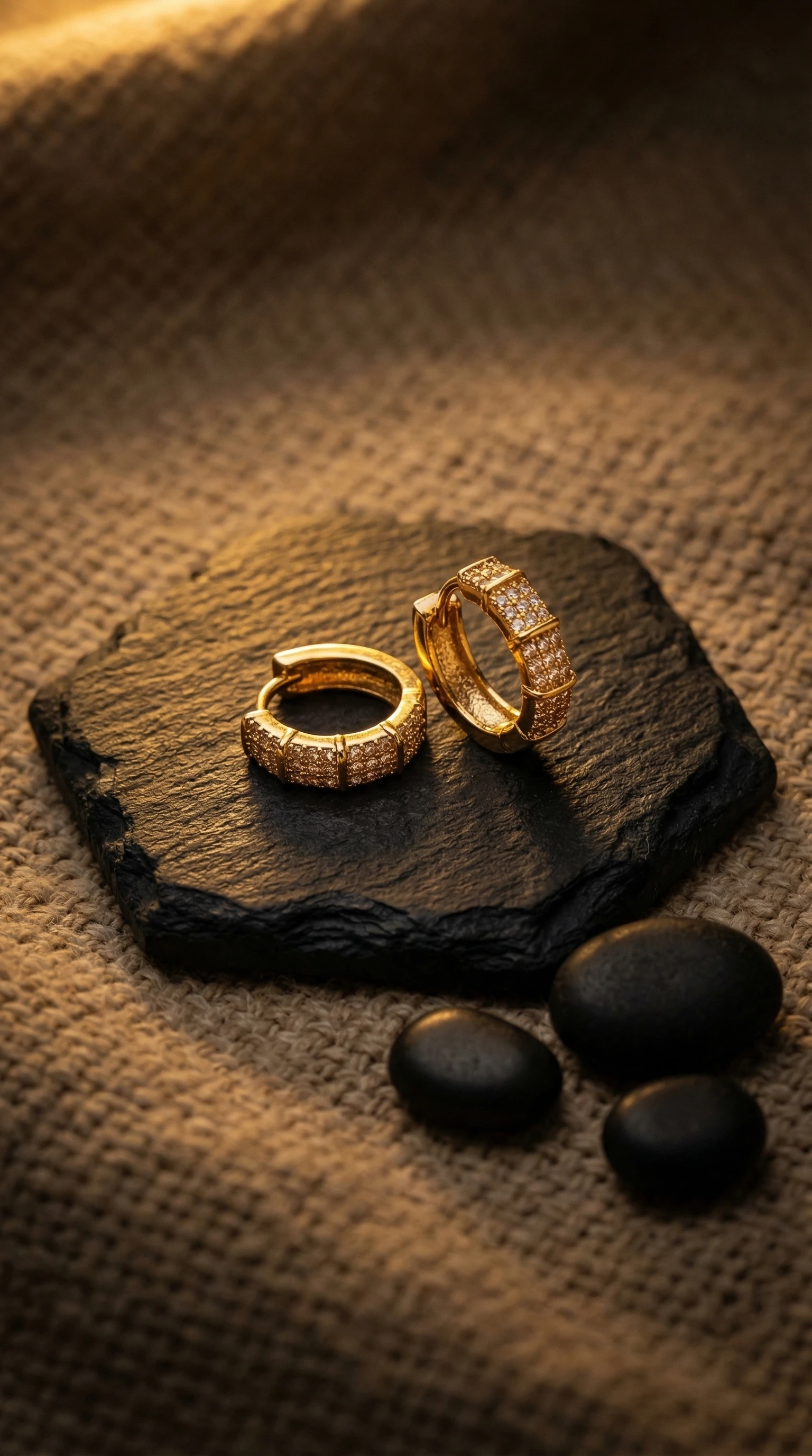 Gold Micro-Pavé Curb Huggie Earrings