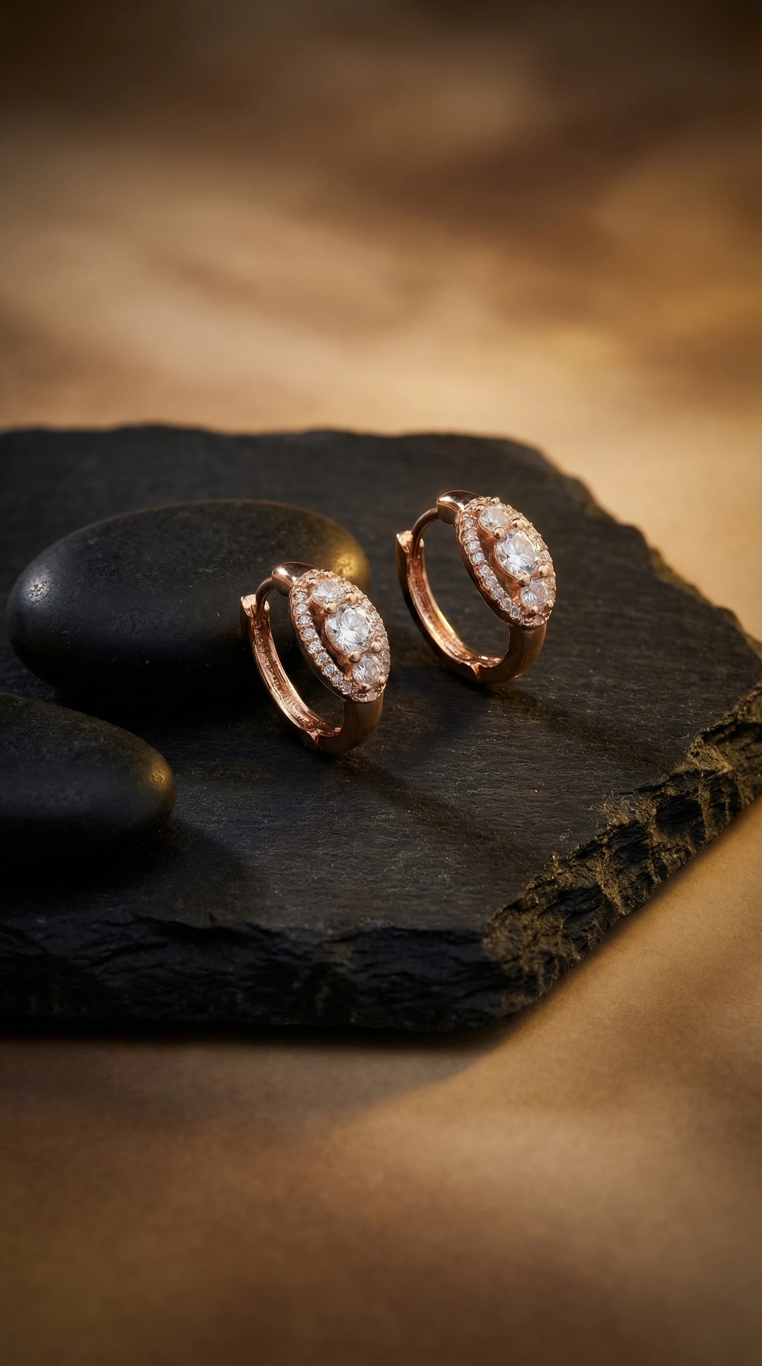 Gold Hoop Earrings with Oval CZ Accents