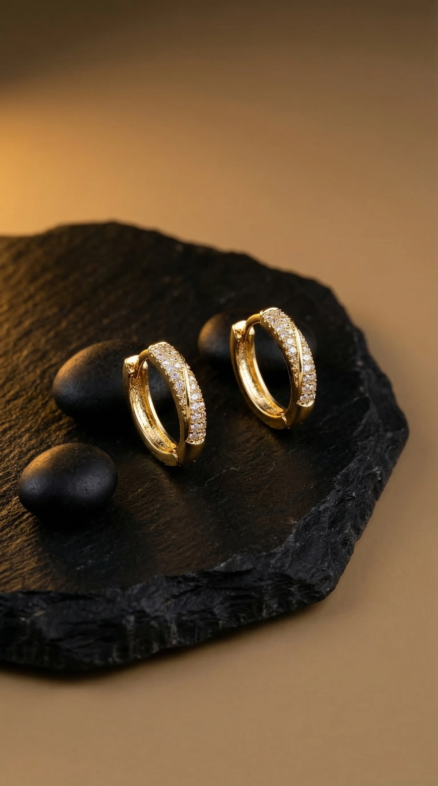 Paved Gold Huggie Hoop Earrings