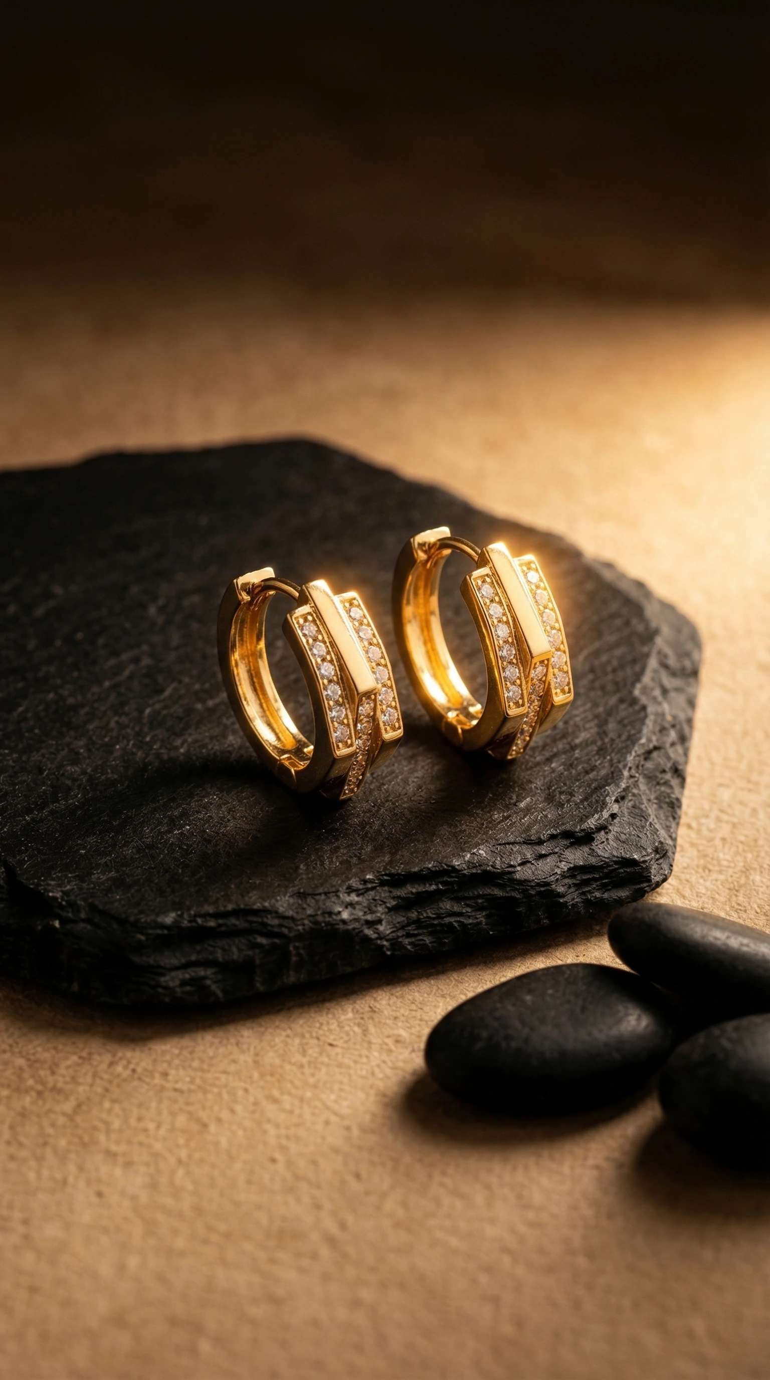 Gold Double-Row Diamond Huggie Earrings